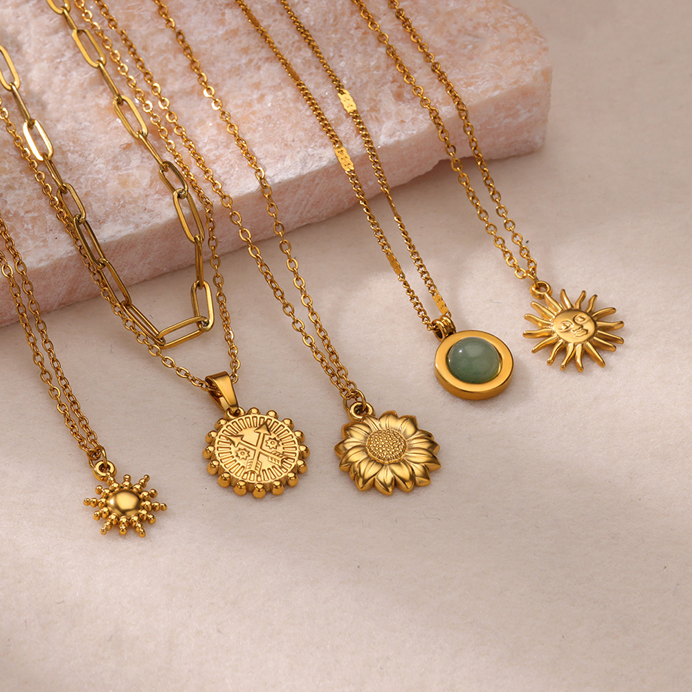 Birth Flower Necklace - Colar geométrico de aço inoxidável para