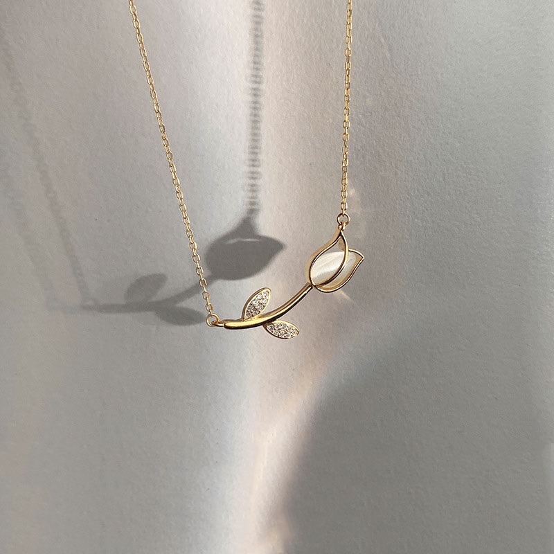 Birth Flower Necklace - Colar de Cristal Tulipa Rosa em